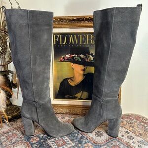 Steven Gray Suede Knee High Heeled Boots Tarayn